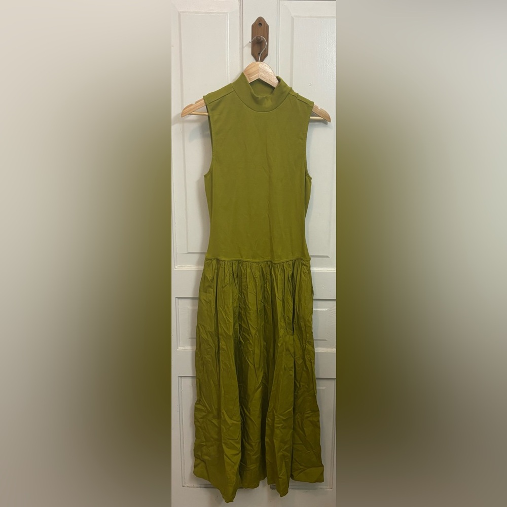 Free People Free-est Avocado Oil Green Pepita Midi Dress Size Medium - Picture 3 of 11